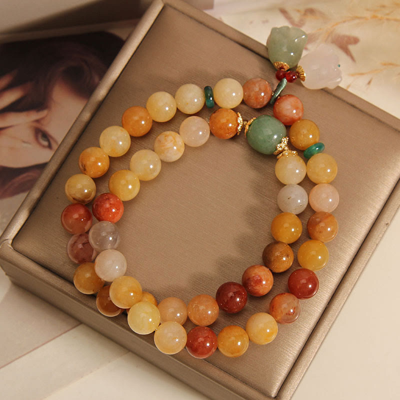 Tibet Natural Golden Silk Jade Double Layer Bell Orchid Luck Bracelet - Image 4