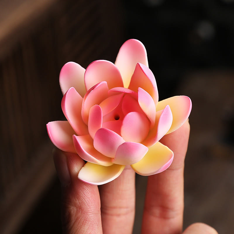 Buddha Hand Lotus Enlightenment LED Light Purple Clay Ceramic Incense Burner Decoration - Image 5
