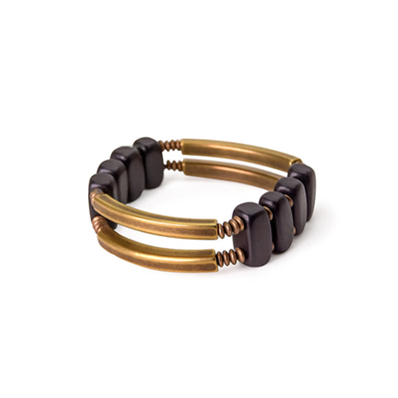 Tibetan Ebony Wood Brass Copper Balance Double Layer Bracelet - Image 13