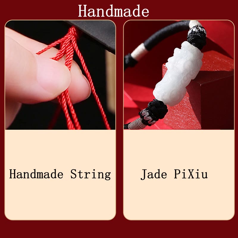 Handmade Natural Jade PiXiu Luck Prosperity Braided String Bracelet - Image 12