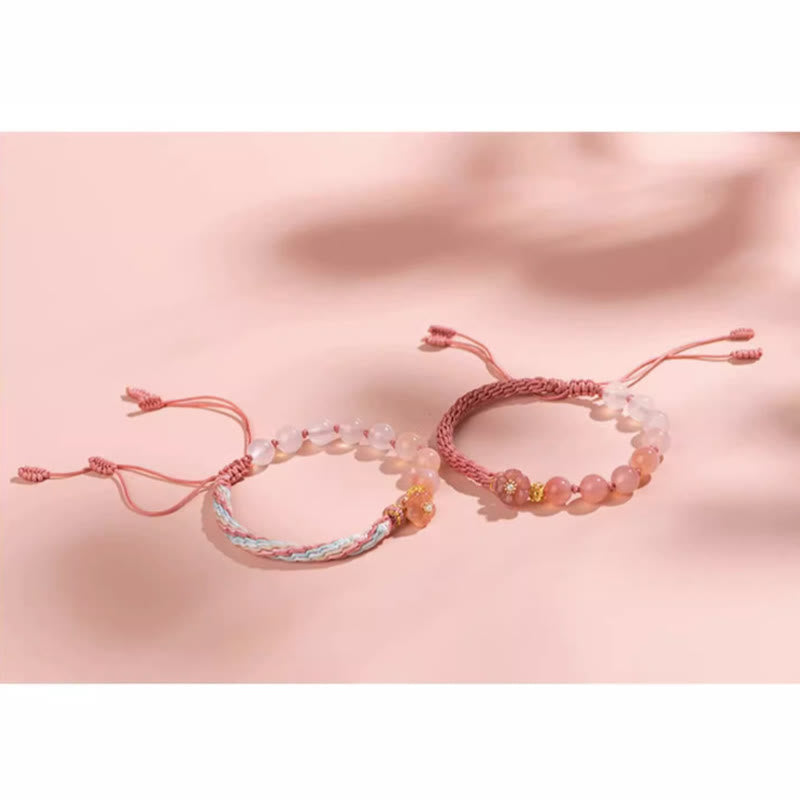 Natural Gradient Agate Reincarnation Knot Peach Blossom Wealth Luck Handmade String Bracelet - Image 15