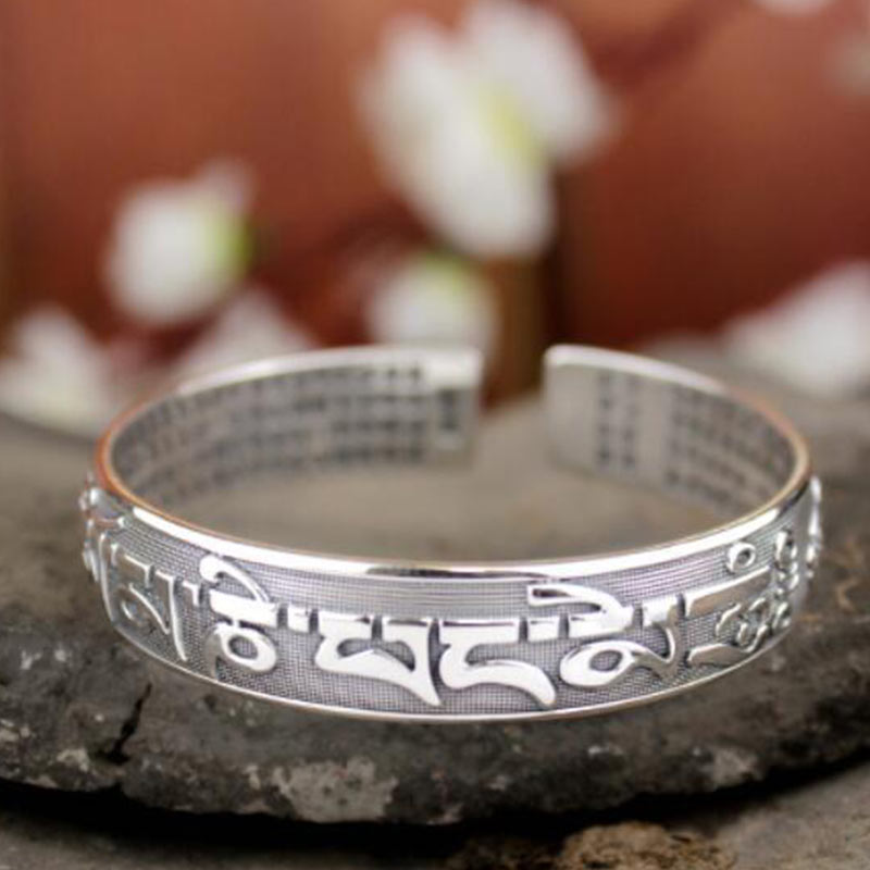 Tibetan Sanskrit White Copper Meditation Prayer Bracelet Bangle - Image 7