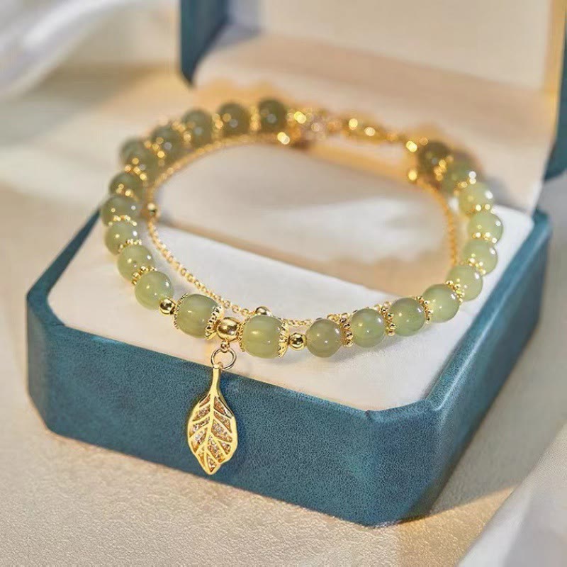 Jade Leaf Ginkgo Tulip Peanut Fu Character Luck Beaded Bracelet
