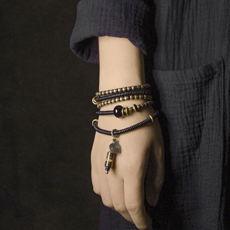 Ebony Wood Dzi Bead Copper Peace Couple Bracelet Necklace Pendant - Image 4