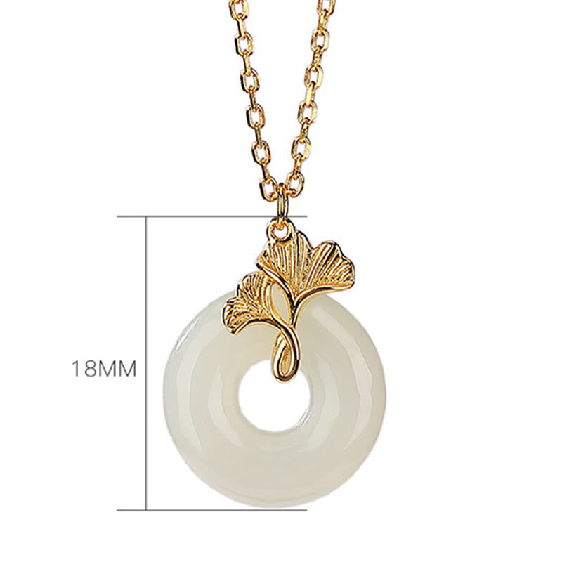 925 Sterling Silver Natural Hetian Jade Ginkgo Leaf Peace Buckle Luck Necklace Pendant - Image 6