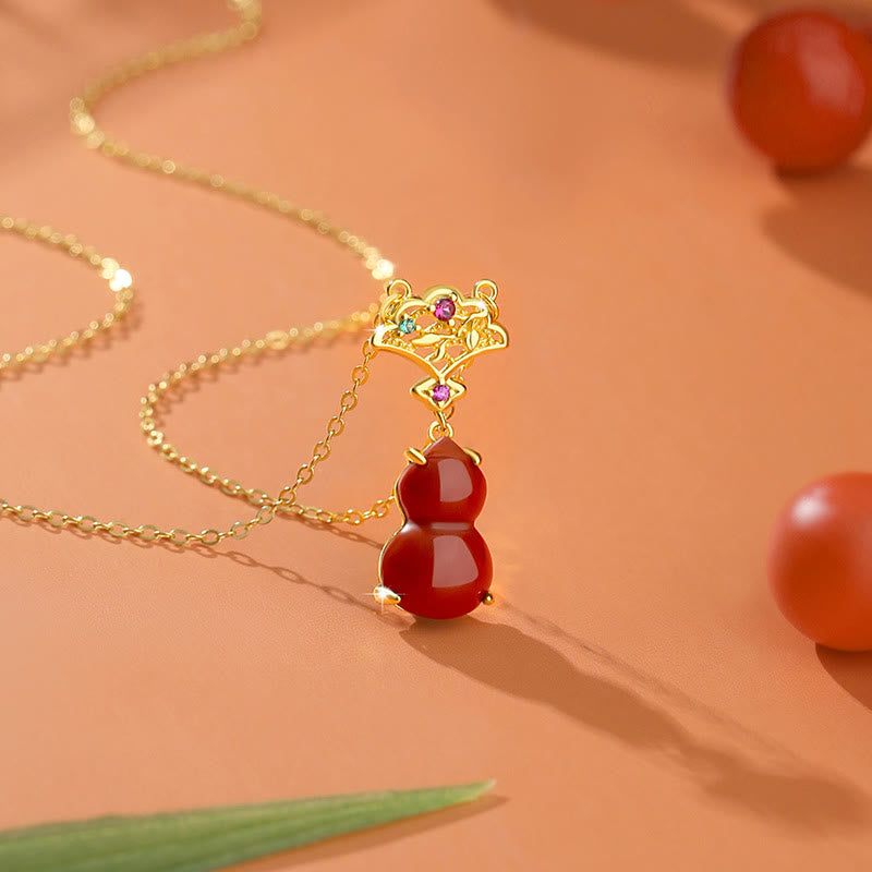 925 Sterling Silver Red Agate Gourd Auspicious Clouds Confidence Bracelet Necklace Pendant Earrings Set - Image 3