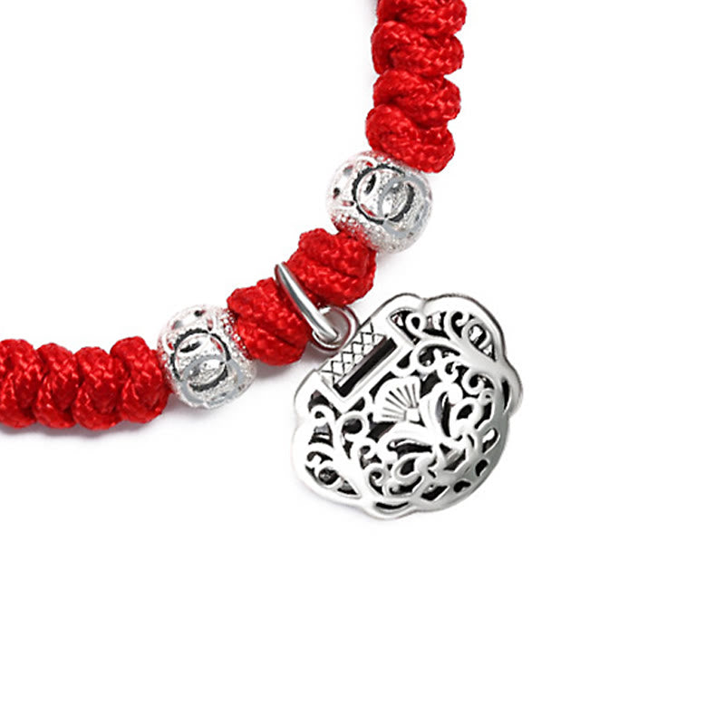 925 Sterling Silver Chinese Lock Charm Multicolored Red String Protection Handmade Braided Kids Bracelet - Image 11