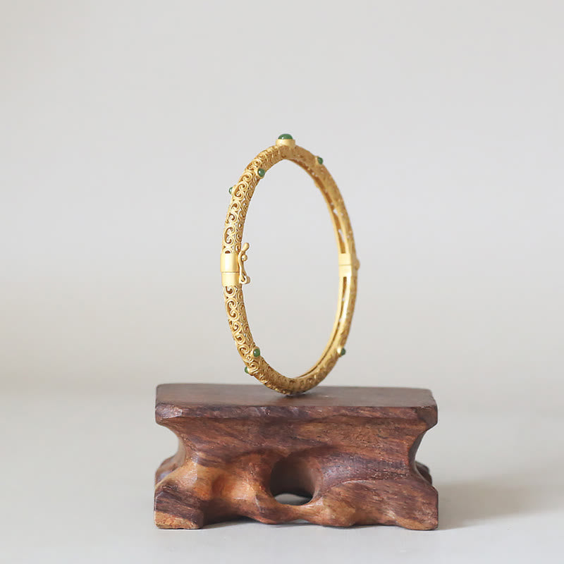 Cyan Jade Copper Auspicious Clouds Calm Healing Bracelet Bangle - Image 4