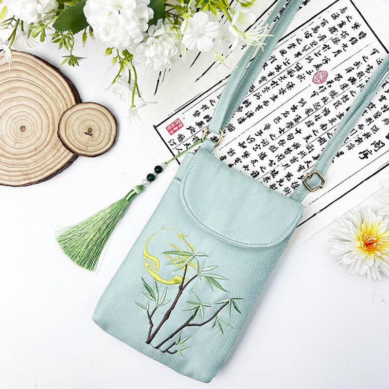 Small Embroidered Flowers Crossbody Bag Shoulder Bag Double Layer Cellphone Bag - Image 40