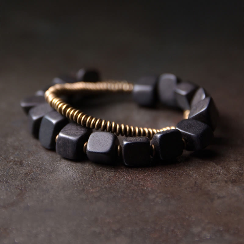 Tibetan Ebony Wood Copper Peace Double Wrap Bracelet