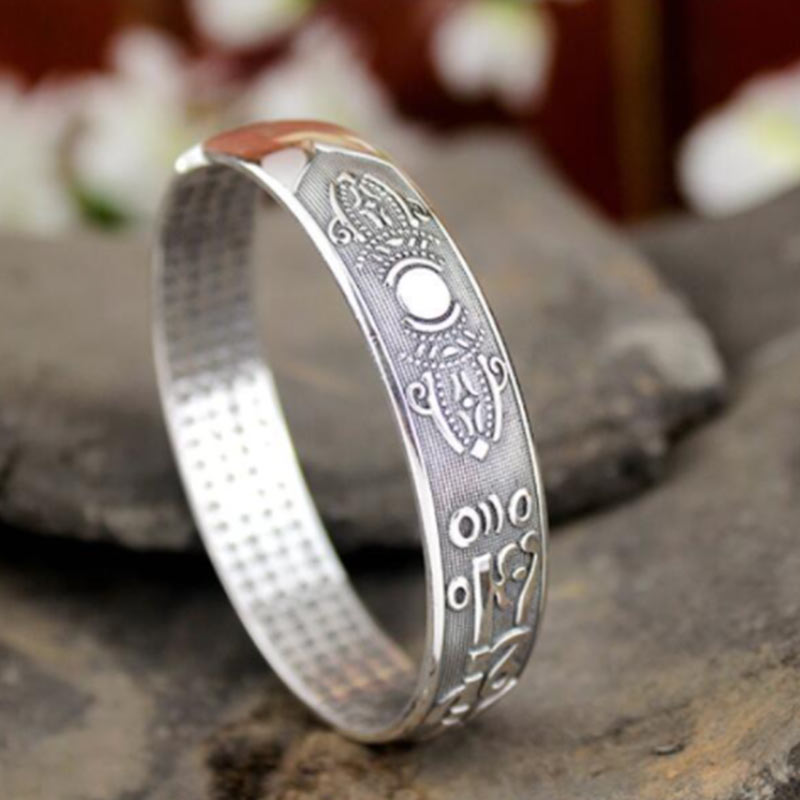 Tibetan Sanskrit White Copper Meditation Prayer Bracelet Bangle - Image 4
