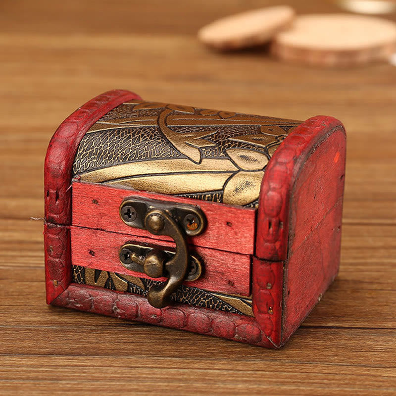 Retro Small Wood Jewelry Box Lotus Golden Grape Copper Coin Daffodil Grass Flower Jewelry Storage Box - Image 10