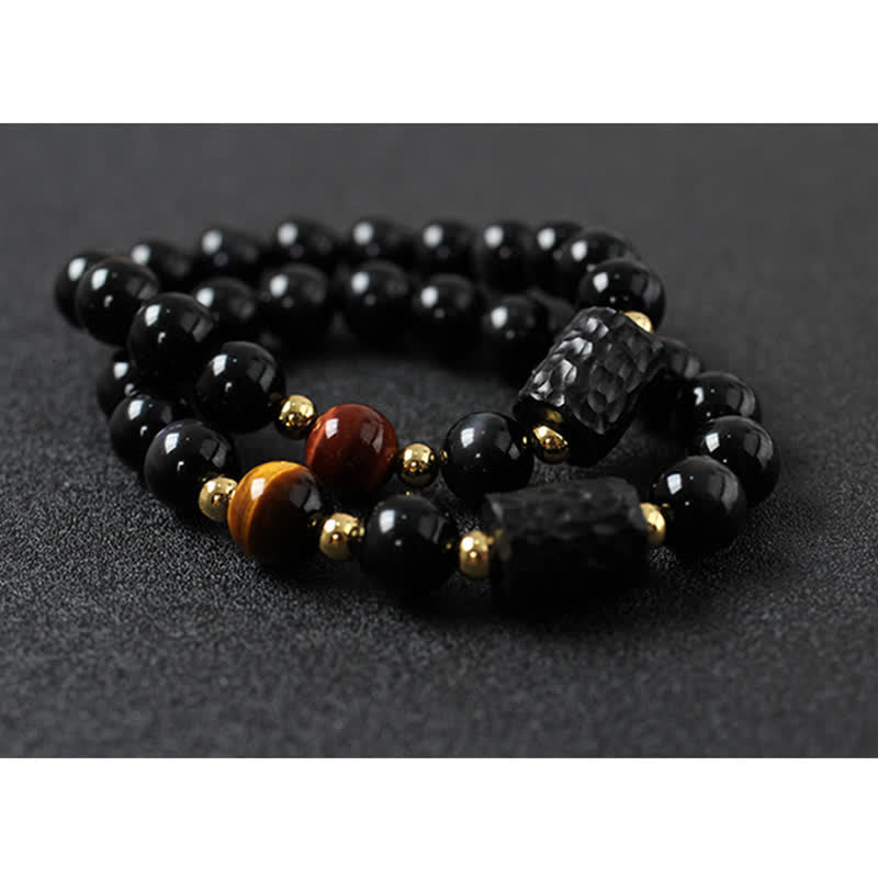 Black Obsidian Ebony Wood Red Tiger Eye Strength Couple Bracelet - Image 8