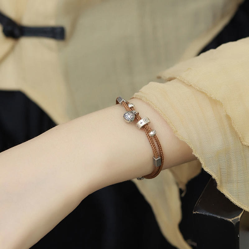 925 Sterling Silver Gold Swallowing Beast Koi Fish Wealth Handcrafted Braided Bracelet - Image 11