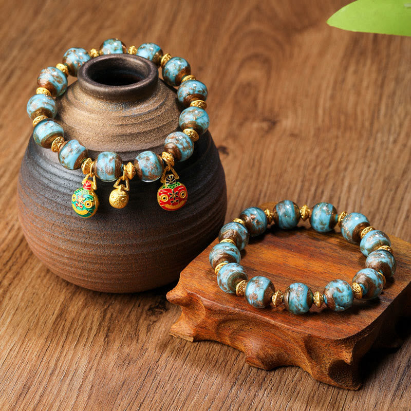 Gold Swallowing Beast Family Charm Liuli Glass Bead Fortune Bracelet - Image 7