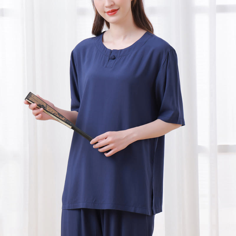 2Pcs Half Sleeve T-Shirt Pants Meditation Zen Tai Chi Cotton Linen Clothing Unisex Set - Image 20