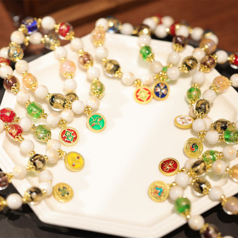 Tibetan Five God Of Wealth Fortune Liuli Glass Bead Incense Ash Porcelain Bead Charm Bracelet - Image 11