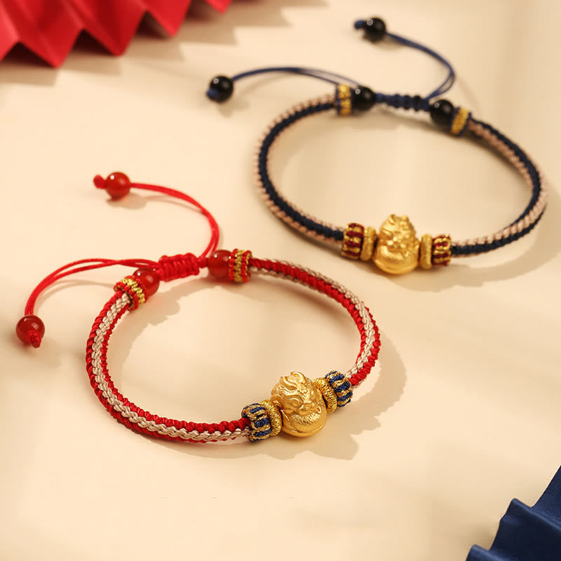 925 Sterling Silver Baby Dragon Luck Strength Handmade Braided Bracelet - Image 3