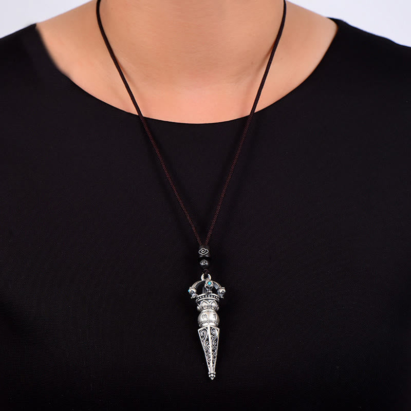 Tibetan Om Mani Padme Hum Dorje Vajra Design Wisdom Rotatable Necklace Pendant - Image 5