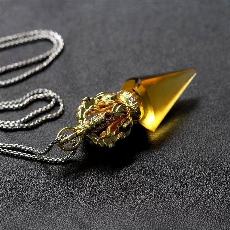 Tibetan Dorje Vajra 4 Prong Lotus Liuli Crystal Strength Necklace Pendant - Image 6