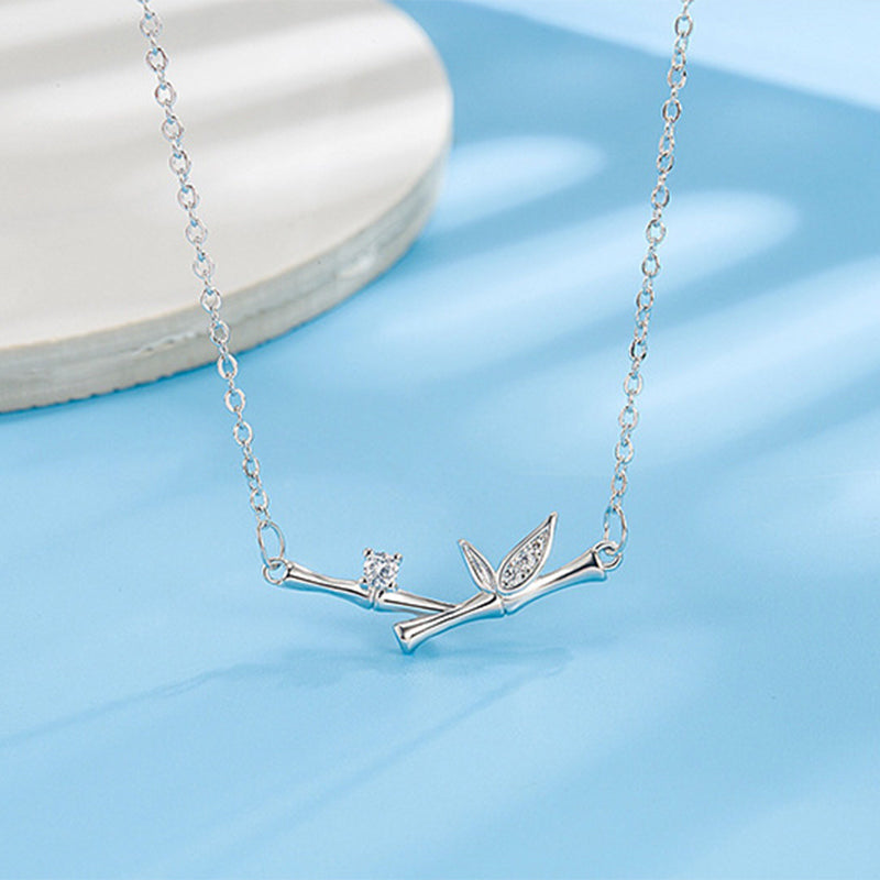 Bamboo Leaf Design Copper Zircon Wealth Necklace Pendant - Image 6