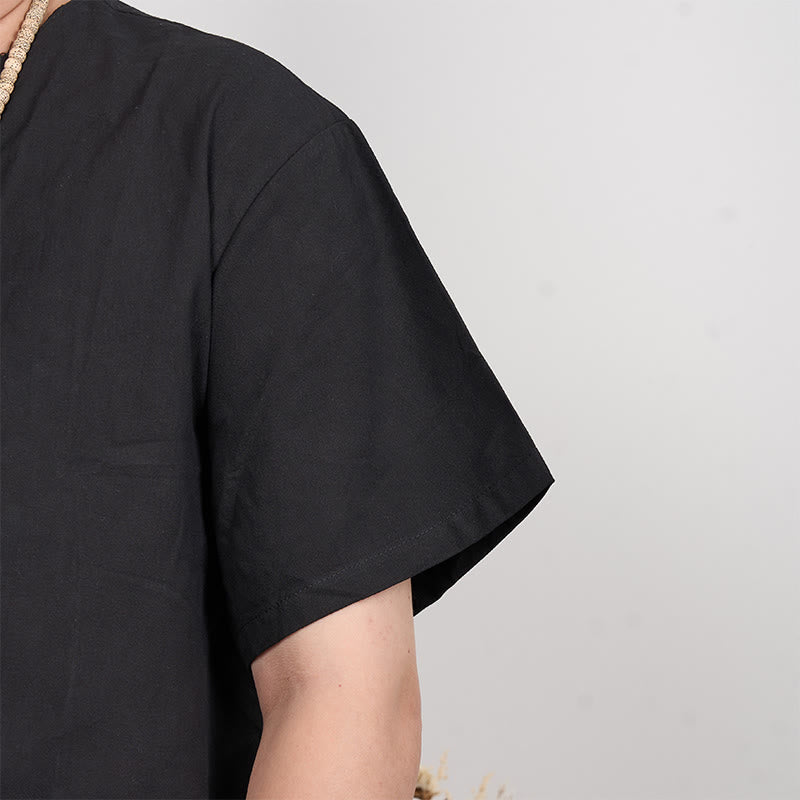 Men's Short Sleeve Button Down Cotton Linen Shirt - Image 8