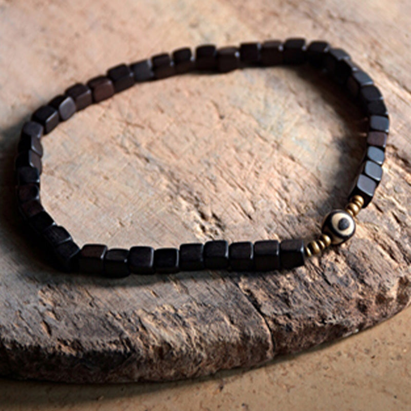 Ebony Wood Dzi Bead Copper Peace Couple Bracelet - Image 9