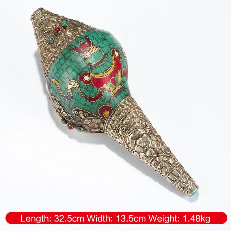 Tibetan Handmade Engraved Shankha Double Dorje Buddha Conch Shell Wealth Positive Decoration - Image 14