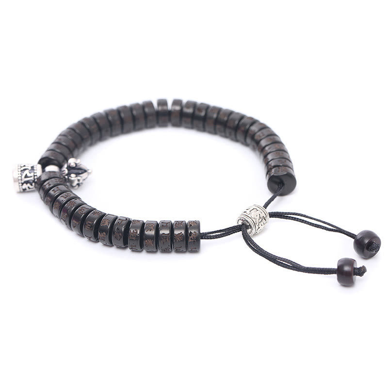 Tibet Coconut Shell Carved Om Mani Padme Hum Dorje Vajra Bell Happiness String Bracelet - Image 3