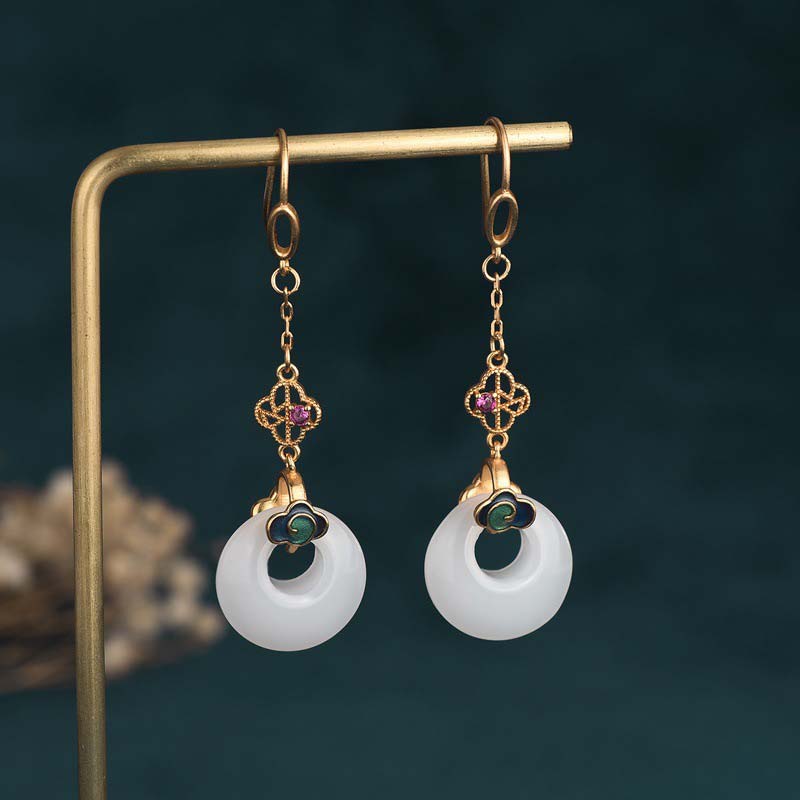 FengShui White Jade Blessing Drop Earrings - Image 11