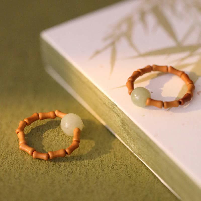 Hetian Jade Beaded Bamboo Prosperity Luck Ring - Image 9