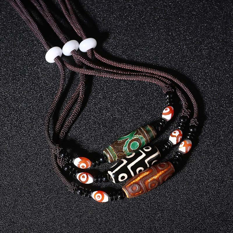 Tibetan Nine-Eye Dzi Bead Protection String Necklace - Image 10