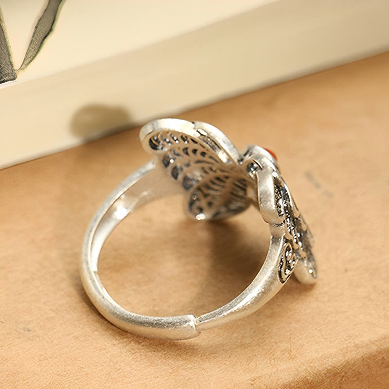 925 Sterling Silver Red Agate Butterfly Self-acceptance Ring Earrings Set - Image 7