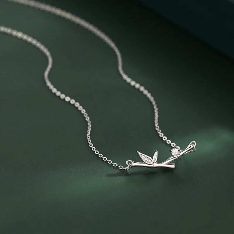 Bamboo Leaf Design Copper Zircon Wealth Necklace Pendant - Image 3