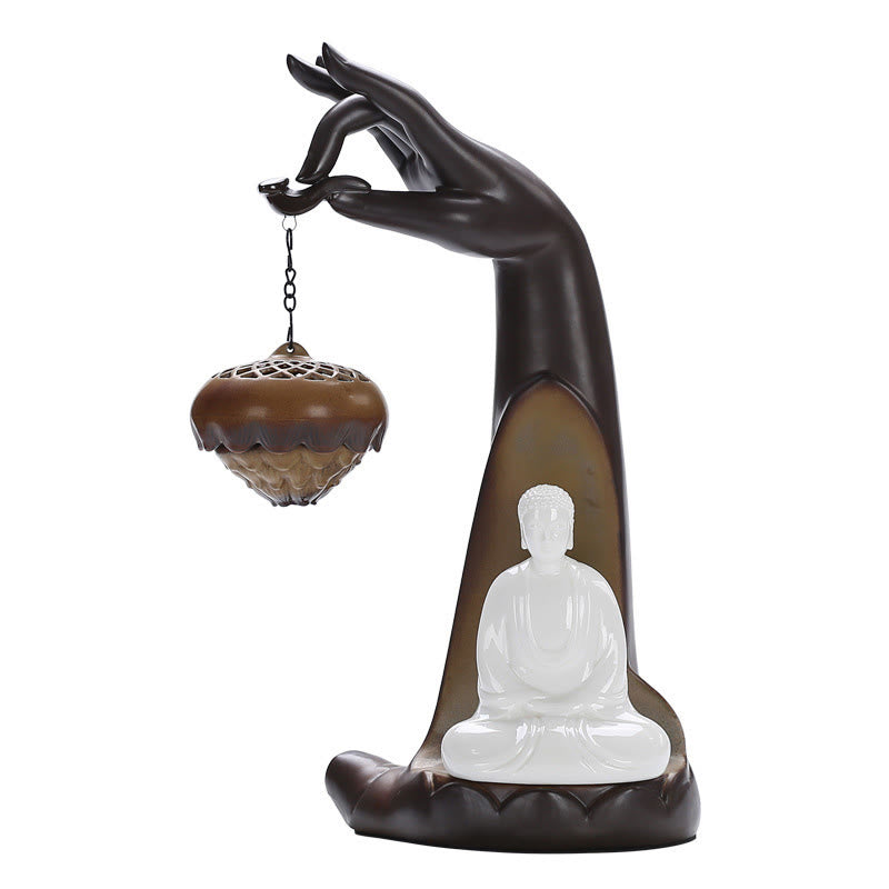 Led Buddha Hand Backflow Smoke Fountain Healing Ceramic Stick Incense Burner Decoration - Image 13