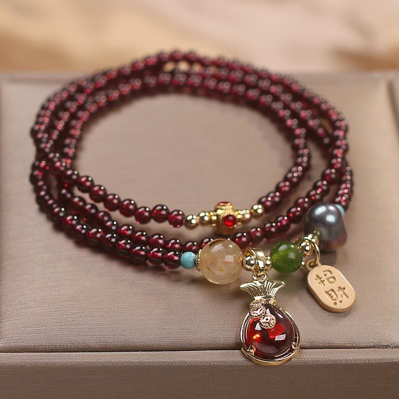Multi Layered Natural Garnet Jade Coin Money Bag Attracting Wealth Protection Bracelet - Image 4