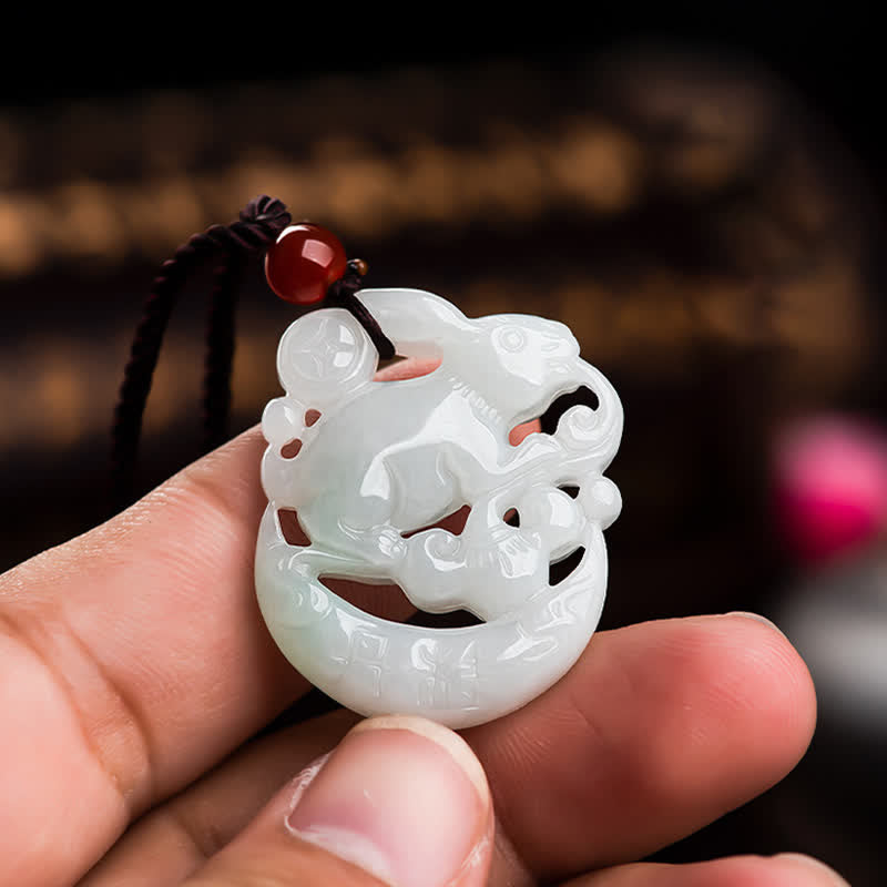 Year of the Rabbit White Jade Crescent Moon Protection Necklace Pendant - Image 4