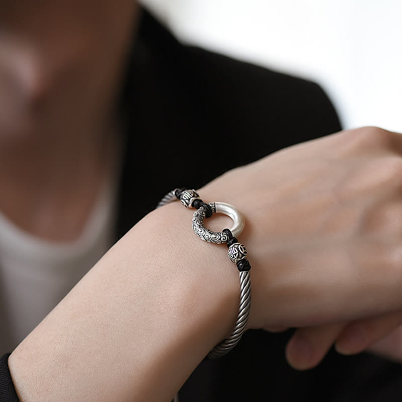 999 Sterling Silver Fu Character Peace Buckle Copper Coin Auspicious Clouds Fortune Bracelet - Image 13