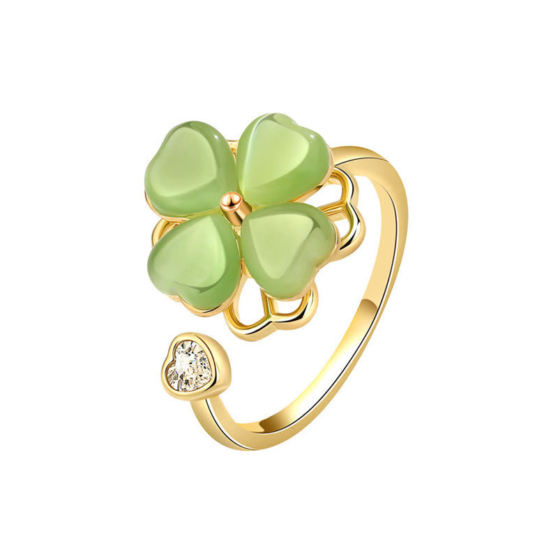 Cat's Eye Four Leaf Clover Zircon Love Rotatable Ring