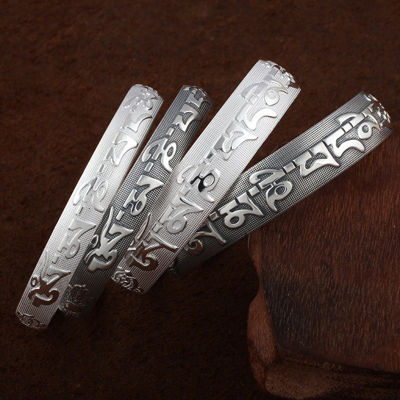 Tibetan Sanskrit White Copper Meditation Prayer Bracelet Bangle - Image 2