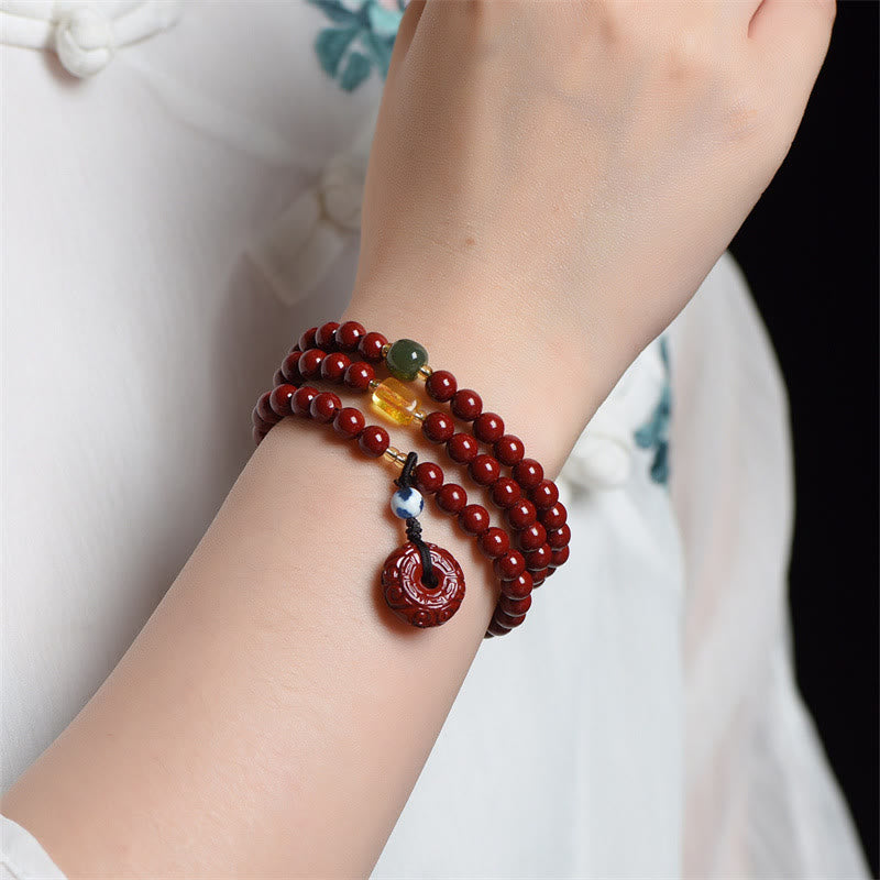 Tibetan Cinnabar Peace Buckle Triple Wrap Blessing Bracelet Mala - Image 3