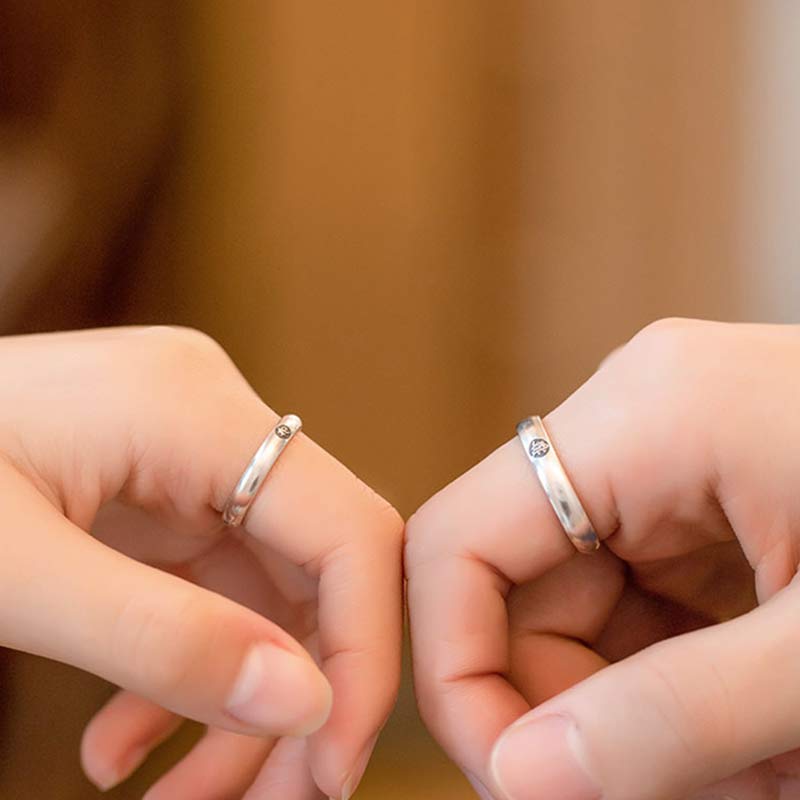 925 Sterling Silver Chinese Zodiac Natal Buddha Blessing Couple Ring - Image 6