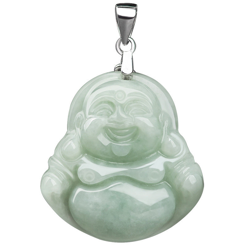 925 Sterling Silver Laughing Buddha Jade Blessing Necklace Chain Pendant - Image 8