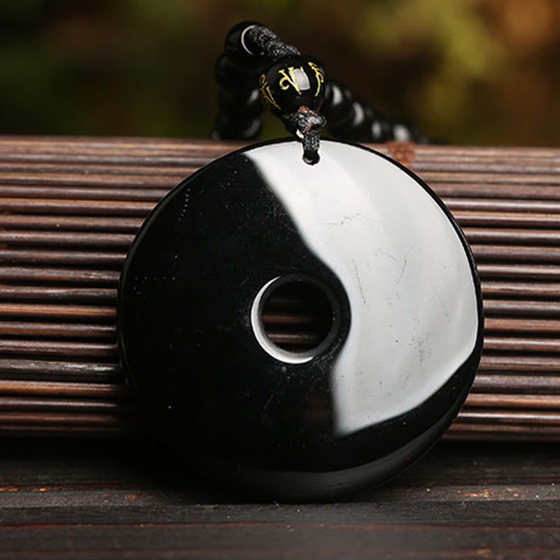 Natural Black Obsidian Peace Buckle Pixiu Bead Rope Strength Necklace Pendant - Image 5