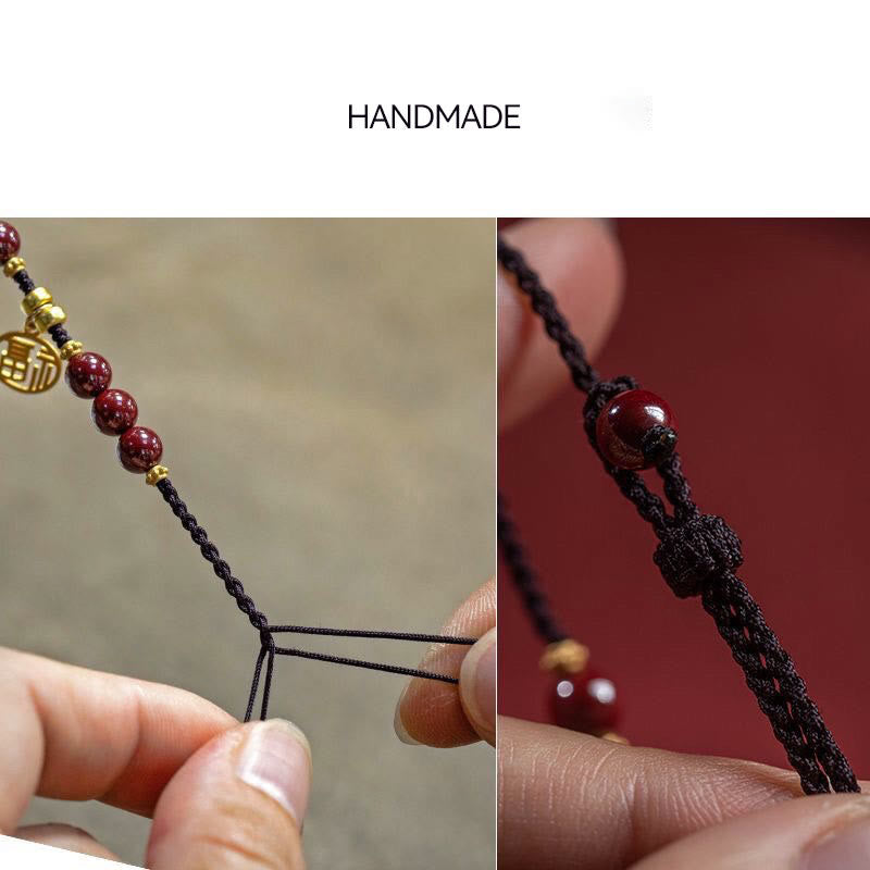 Cinnabar Bead Fu Character Charm Blessing Braided String Bracelet - Image 5