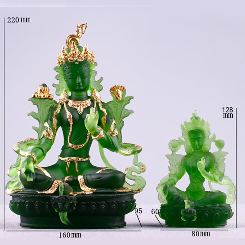 Bodhisattva Green Tara Handmade Liuli Crystal Art Piece Protection Home Office Statue Decoration - Image 19