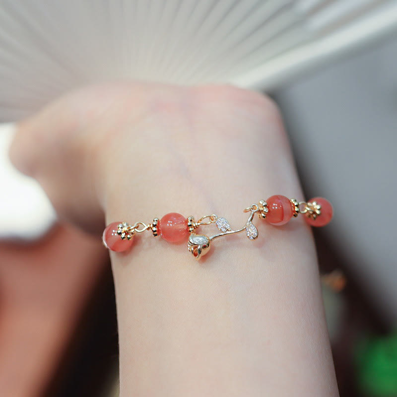 Natural Red Agate Rose Confidence Calm Chain Bracelet - Image 4