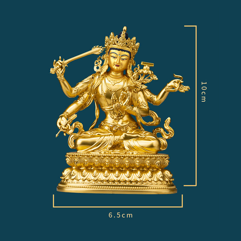 Four-armed Manjusri Bodhisattva Gold Figurine Compassion Serenity Copper Statue Home Decoration - Image 10