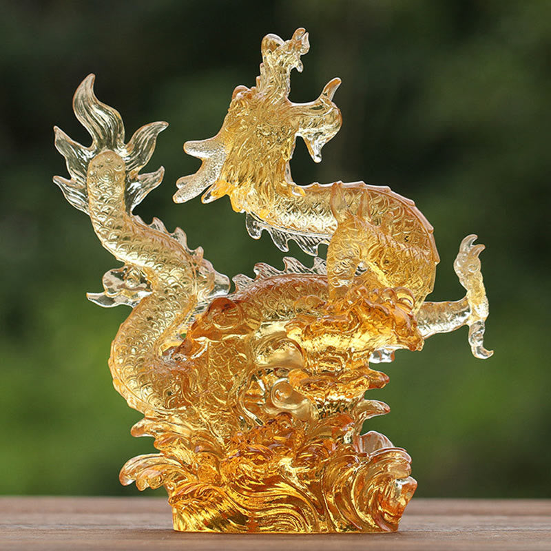 Handmade Chinese Zodiac Yellow Dragon Liuli Crystal Art Piece Luck Protection Home Office Decoration - Image 3
