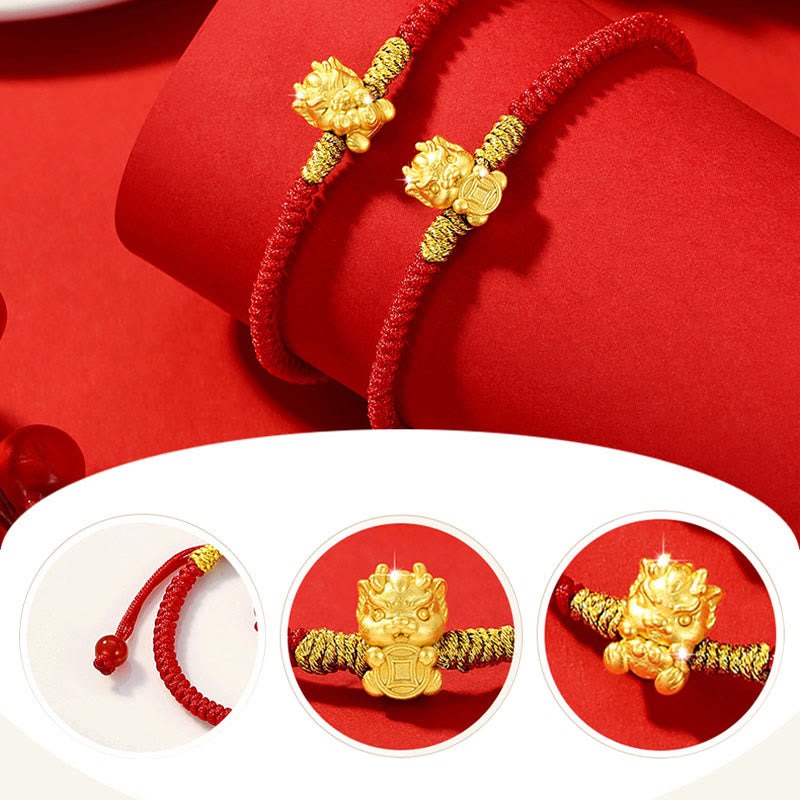 999 Sterling Silver Year of the Dragon Copper Coin Fortune Dragon Fu Character Luck Handcrafted Red String Braided Bracelet - Image 10